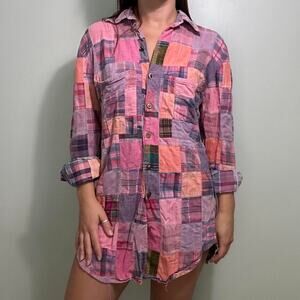 Patchwork Pink Shirt Dress